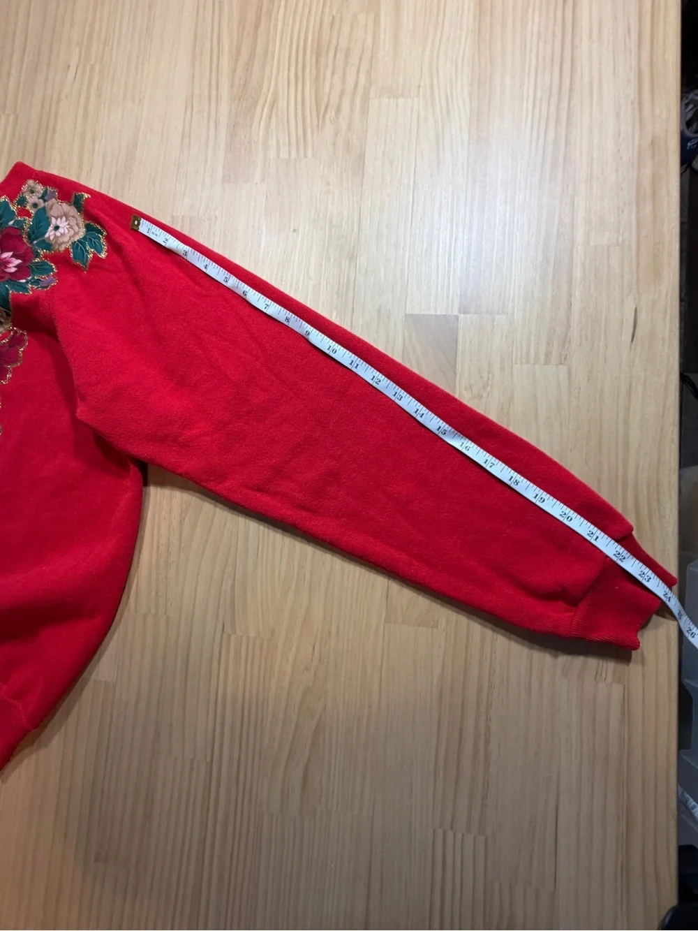 Hanes Red Cardigan Sweater with Floral Embroidery